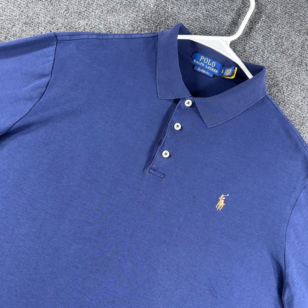 Polo Ralph Lauren Polo Shirt Mens LG Large Navy Blue Classic Fit Cotton Jersey